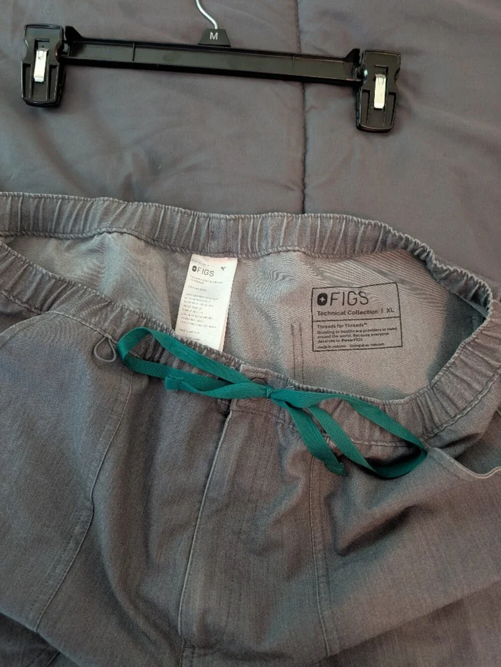 Figs Men's Gray Cargo Pants with Teal Drawstring
